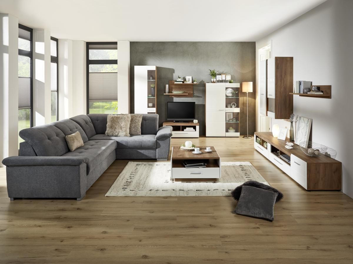 ECKSOFA in Dunkelgrau  - Dunkelgrau/Silberfarben, Design, Kunststoff/Textil (285/206cm) - Livetastic