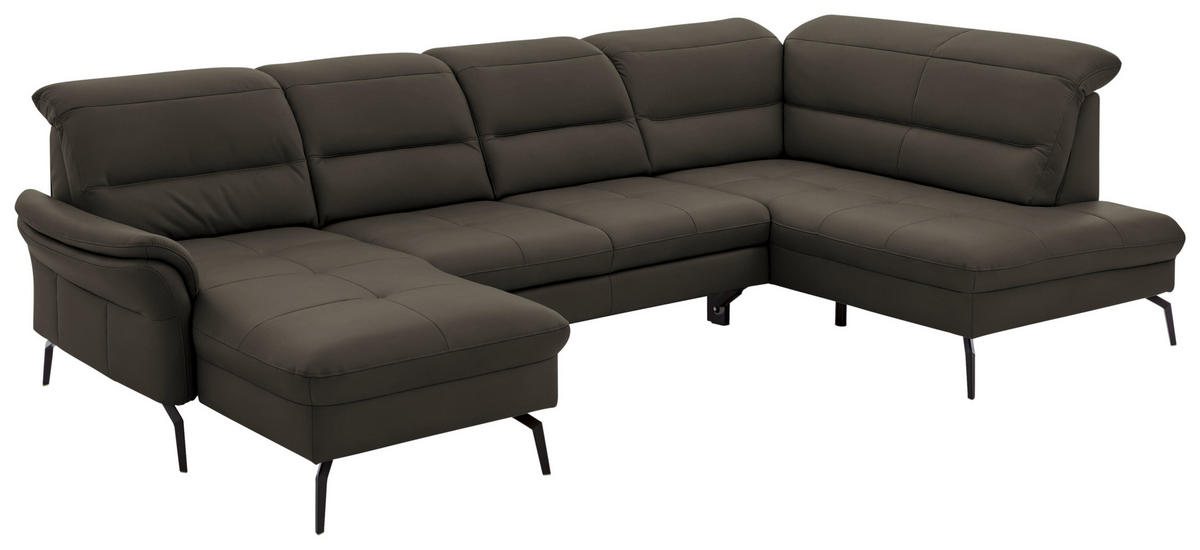 WOHNLANDSCHAFT in Echtleder Graubraun  - Graubraun/Schwarz, Design, Leder/Metall (181/336/206cm) - Beldomo Speed