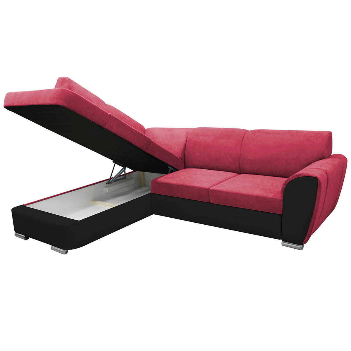 ECKSOFA Rot, Schwarz Velours  - Silberfarben/Rot, Design, Kunststoff/Textil (196/255cm) - MID.YOU