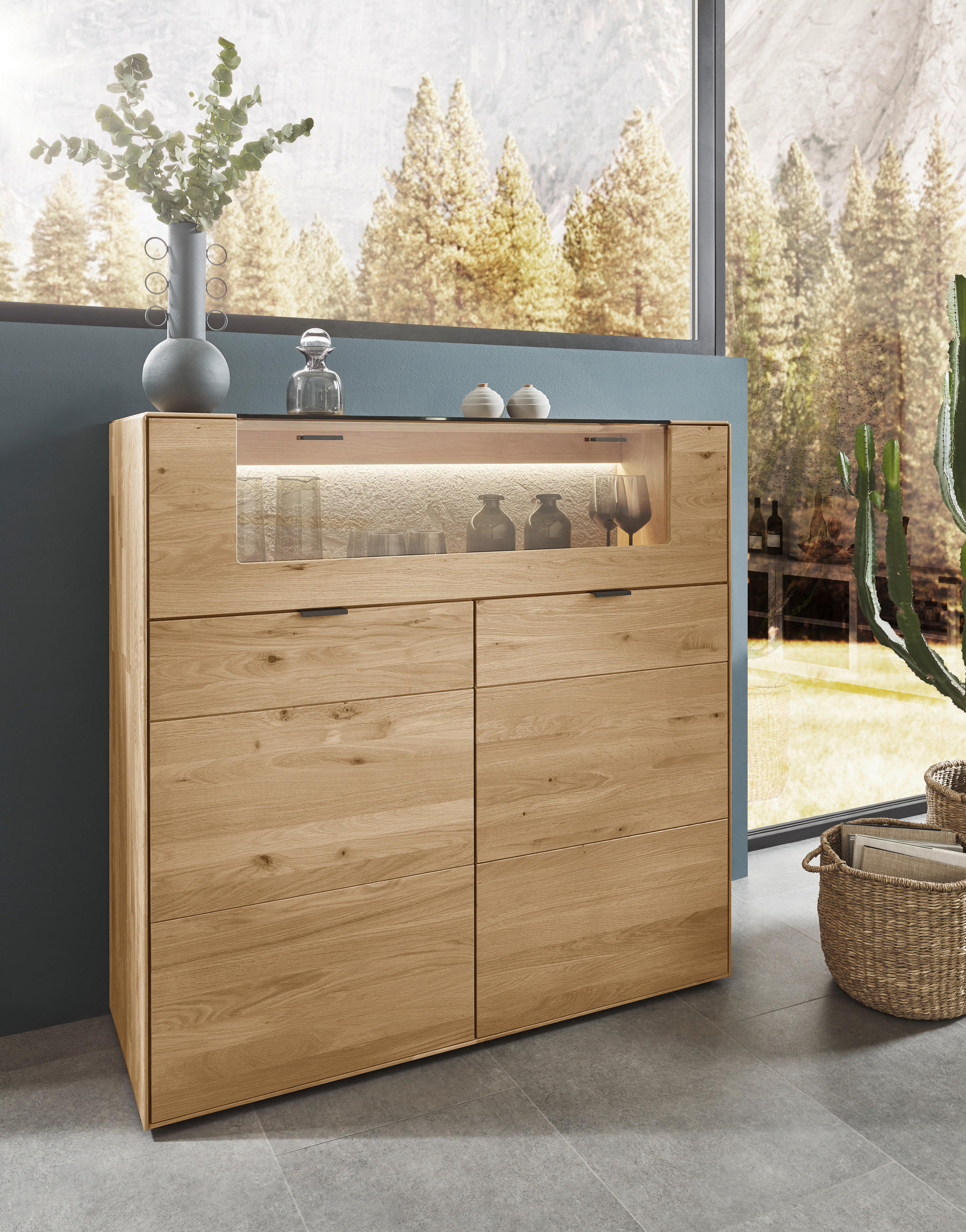 HIGHBOARD Wildeiche  121,9/121,5/45,2 cm  - Wildeiche, Natur, Glas/Holz (121,9/121,5/45,2cm) - Valnatura