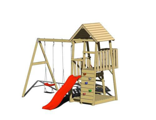 SPIELTURM 340/270/290 cm  - Rot/Naturfarben, KONVENTIONELL, Holz (340/270/290cm) - Ambia Garden