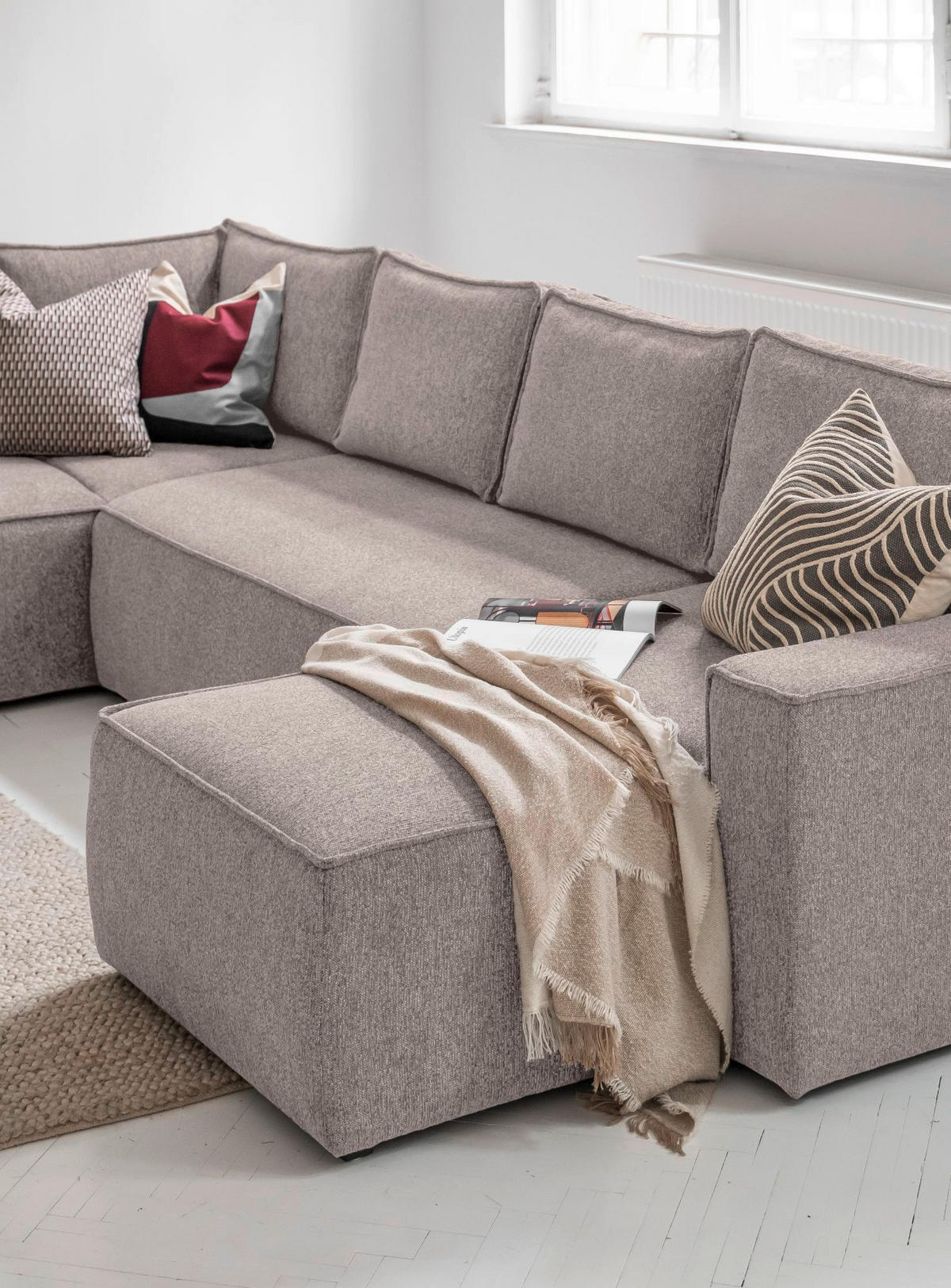 WOHNLANDSCHAFT in Grau, Weiss  - Weiss/Grau, Design, Kunststoff/Textil (194/322/156cm) - MID.YOU