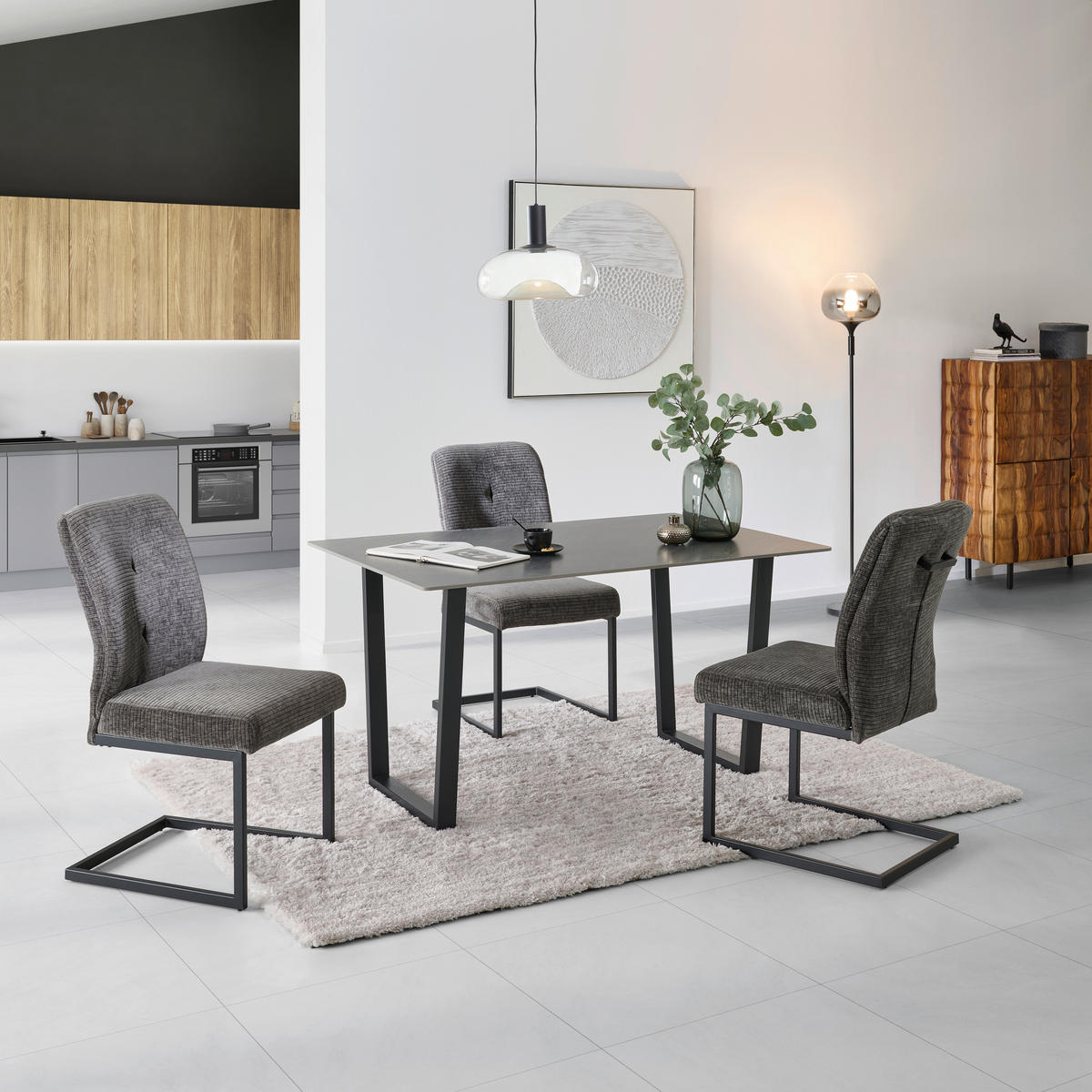 ESSTISCH rechteckig Anthrazit  - Anthrazit/Schwarz, KONVENTIONELL, Stein/Metall (140/90/76cm) - MID.YOU