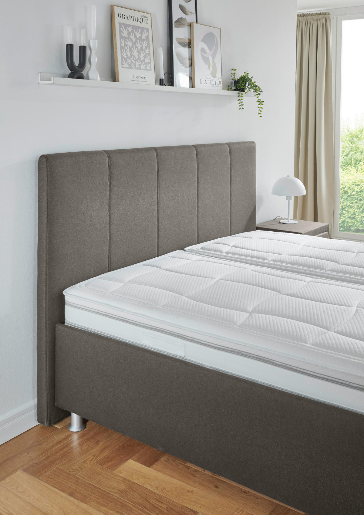 POLSTERBETT 160/200 cm,  in Hellbraun, Matratze, gepolstertes Kopfteil, Lattenrost, Bettkasten, H2 + H3 = mittel + fest  - Hellbraun/Alufarben, KONVENTIONELL, Holz/Holzwerkstoff (160/200cm) - Beldomo - Sleep