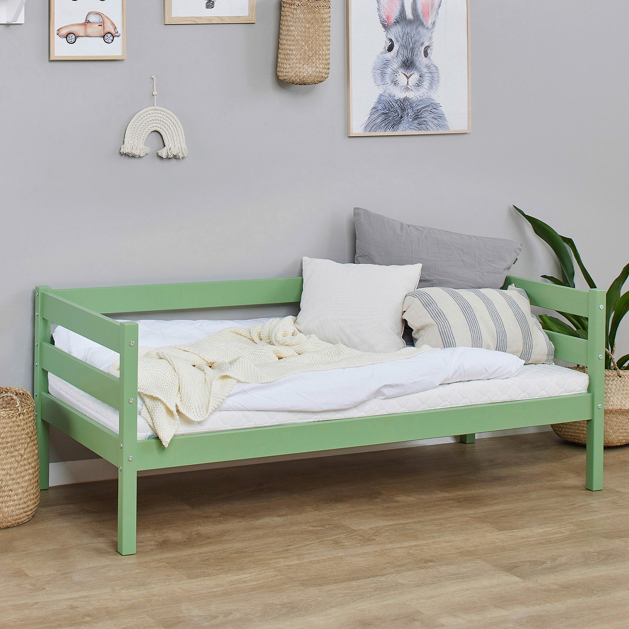 KINDER-/JUNIORBETT 70/160 cm  in Grün  - Kieferfarben/Grün, MODERN, Holz (70/160cm) - MID.YOU