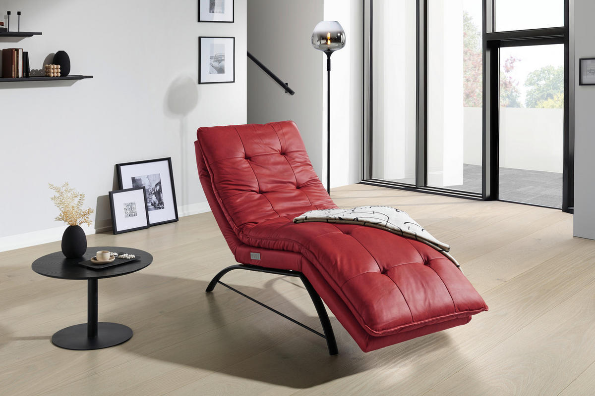 RELAXLIEGE mit Funktion Echtleder Rot  - Rot/Schwarz, Design, Leder/Metall (75/110/190cm) - Chilliano