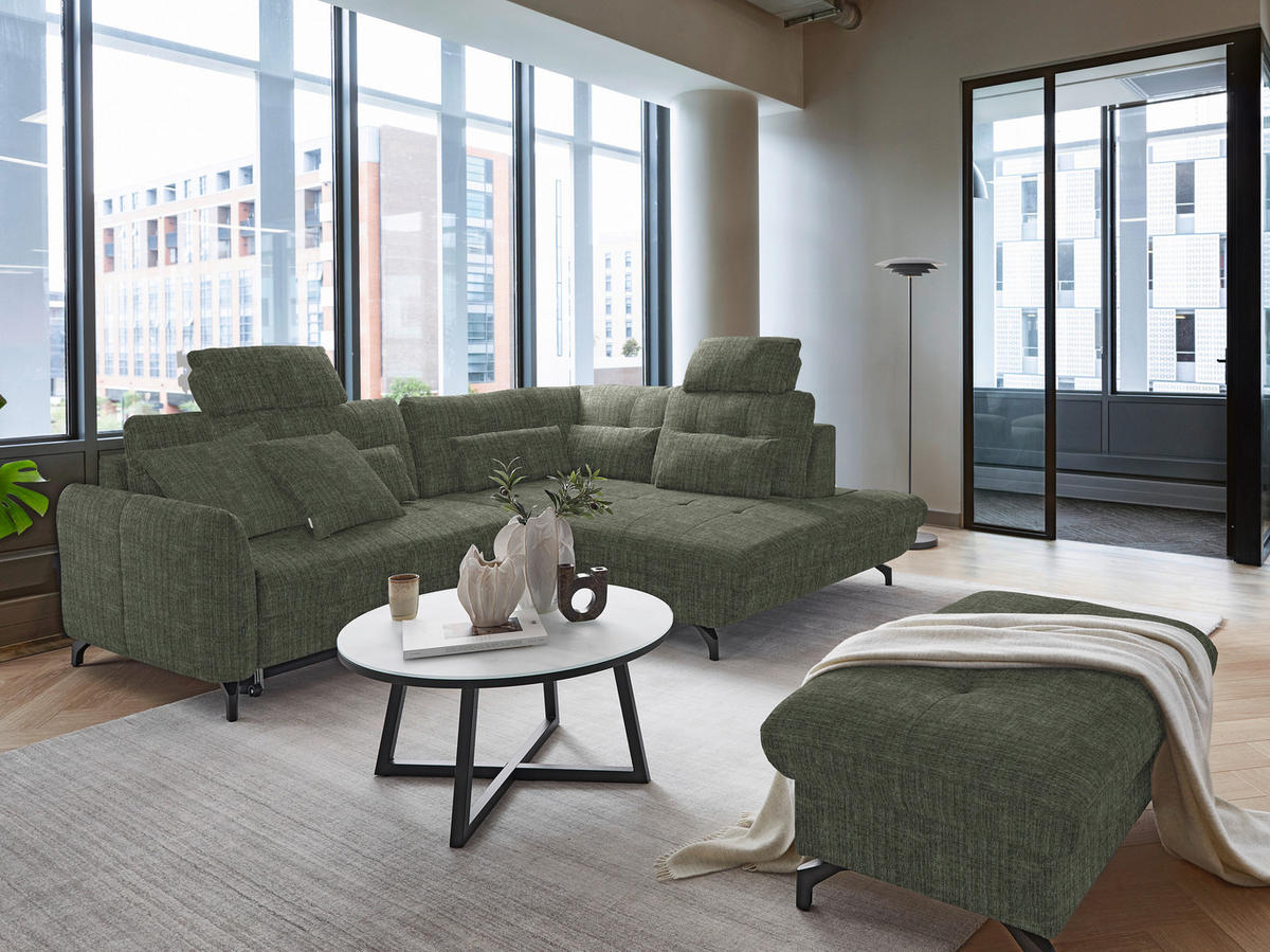 ECKSOFA in Flachgewebe, Leinenoptik Grün  - Schwarz/Grün, Modern, Textil/Metall (247/208cm) - Xora
