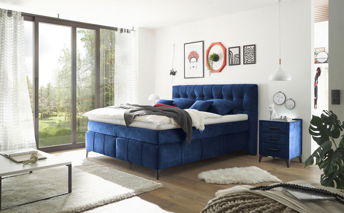 BOXSPRINGBETT 180/200 cm  in Blau  - Blau/Schwarz, Konventionell, Kunststoff/Textil (180/200cm) - Modante