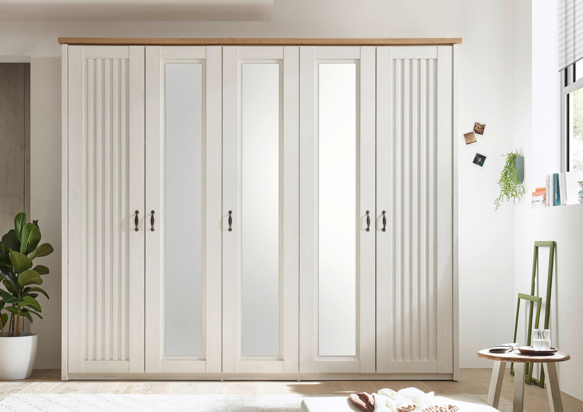 DREHTÜRENSCHRANK Weiss, Eichefarben  - Weiss/Eichefarben, Lifestyle, Holzwerkstoff/Metall (265/224/60cm) - MID.YOU