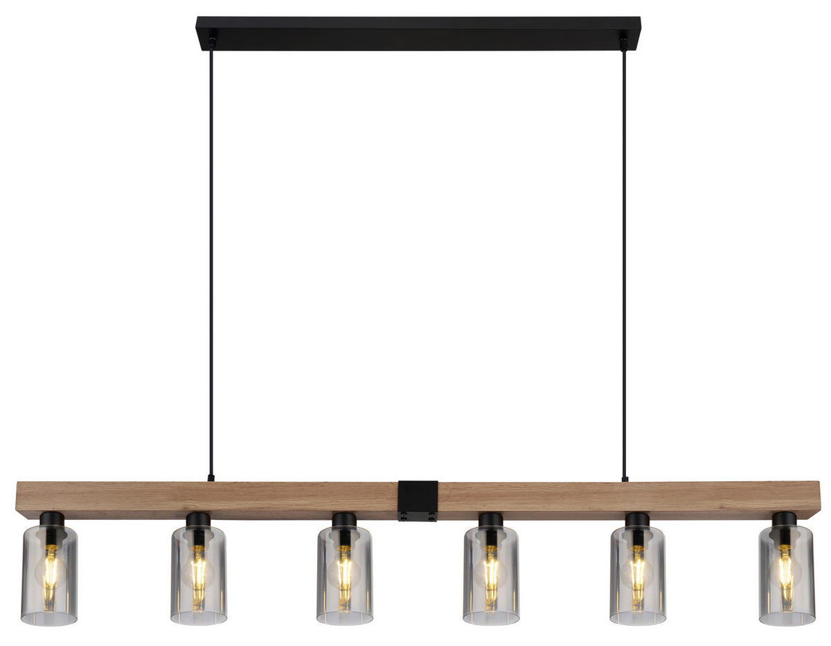 Hängeleuchte Hadera 6-flammig Hadera 140/10/120 cm   - Dunkelbraun/Schwarz, Natur, Glas/Holzwerkstoff (140/10/120cm) - Globo