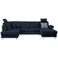 WOHNLANDSCHAFT in Webstoff Dunkelblau  - Silberfarben/Dunkelblau, Konventionell, Holz/Textil (186/322/167cm) - Cantus