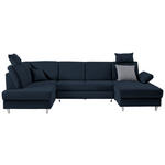 WOHNLANDSCHAFT  in Webstoff Dunkelblau  - Silberfarben/Dunkelblau, KONVENTIONELL, Holz/Textil (186/322/167cm) - Cantus