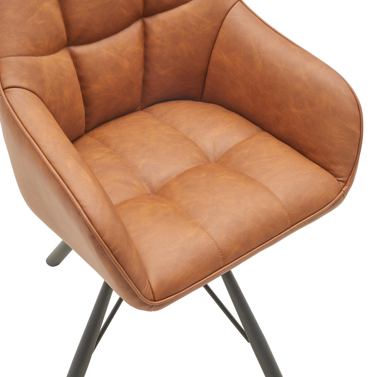 ARMLEHNSTUHL  in Eisen Lederlook  - Schwarz/Braun, Lifestyle, Textil/Metall (58.5/82.5/54.5cm) - MID.YOU