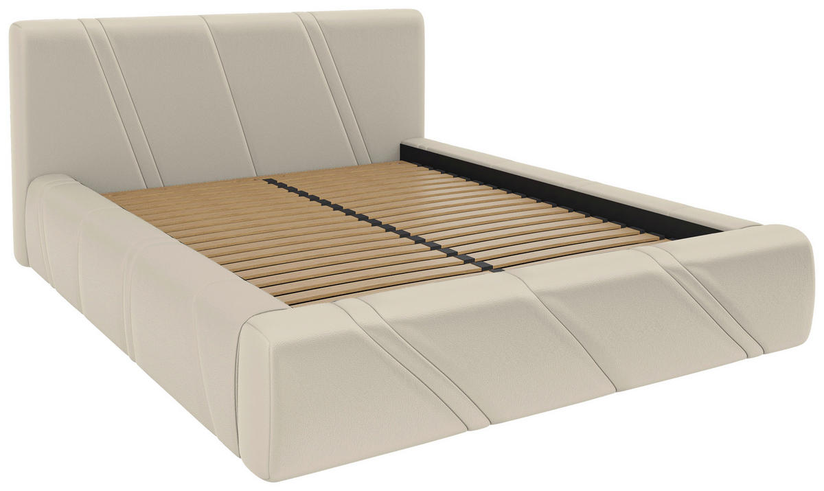 POLSTERBETT 140/200 cm,  in Beige, gepolstertes Kopfteil, Lattenrost, Bettkasten,  - Beige/Schwarz, Design, Holz/Kunststoff (140/200cm) - Chameo