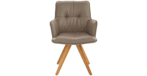 ARMLEHNSTUHL in Leder, Holz Taupe, Eichefarben  - Taupe/Eichefarben, Design, Leder/Holz (59/89/63cm) - Dieter Knoll