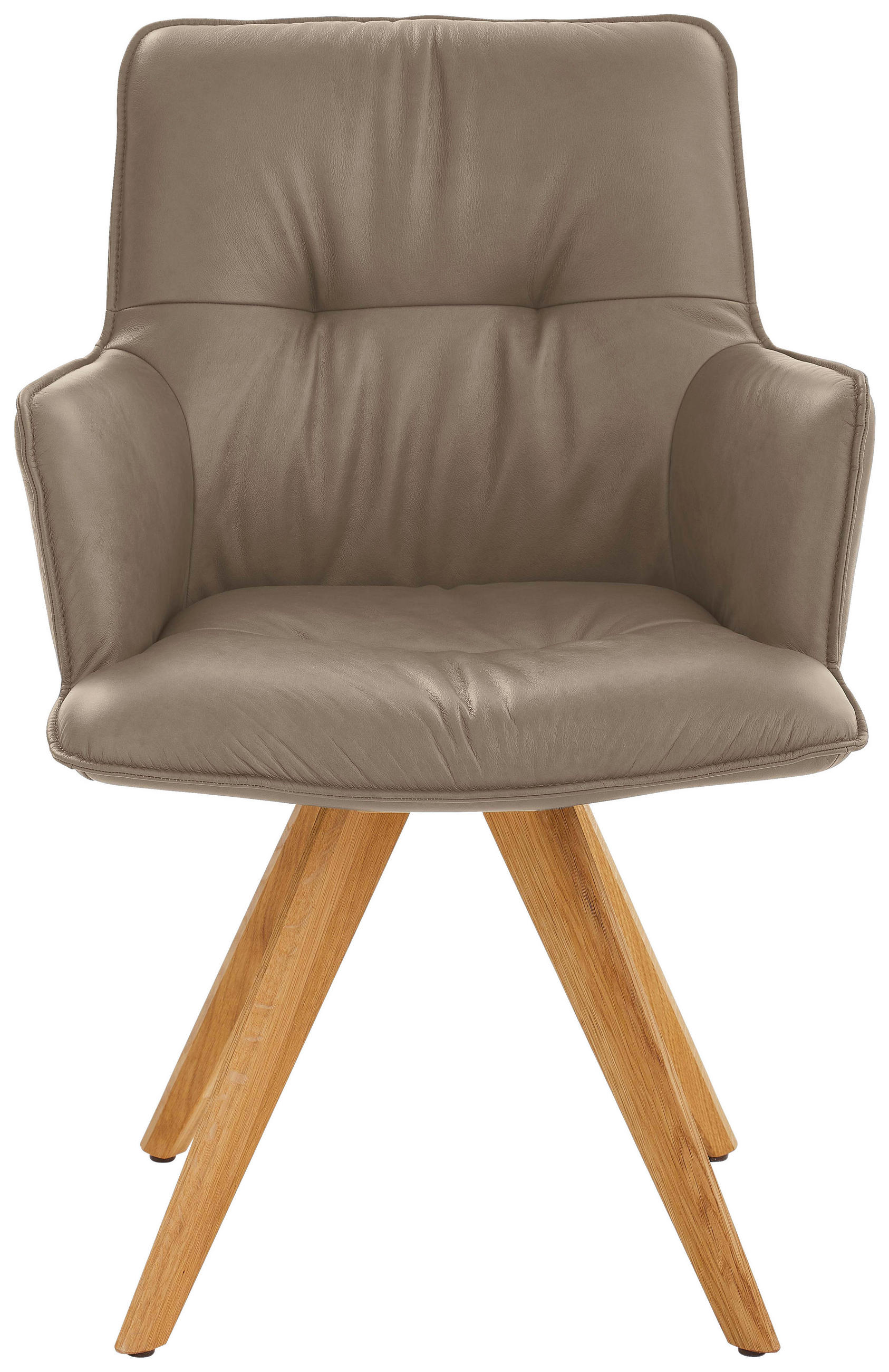 ARMLEHNSTUHL drehbar  in Echtleder pigmentiert  - Taupe/Eichefarben, Design, Leder/Holz (59/89/63cm) - Dieter Knoll