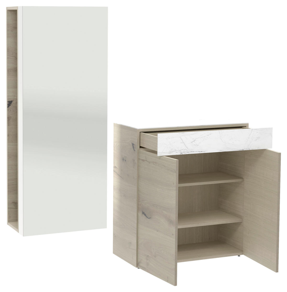 GARDEROBE 2-teilig  in 184/194/42,6 cm  - Eichefarben/Weiß, Natur, Glas/Holz (184/194/42,6cm) - Voglauer