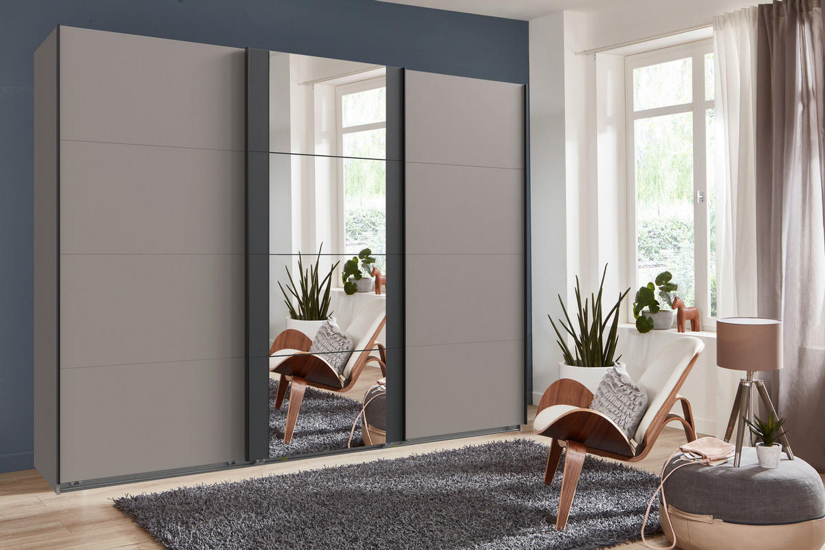 SCHWEBETÜRENSCHRANK  in Graphitfarben, Sahara  - Schwarz/Graphitfarben, KONVENTIONELL, Glas/Holzwerkstoff (270/208/64cm) - Carryhome