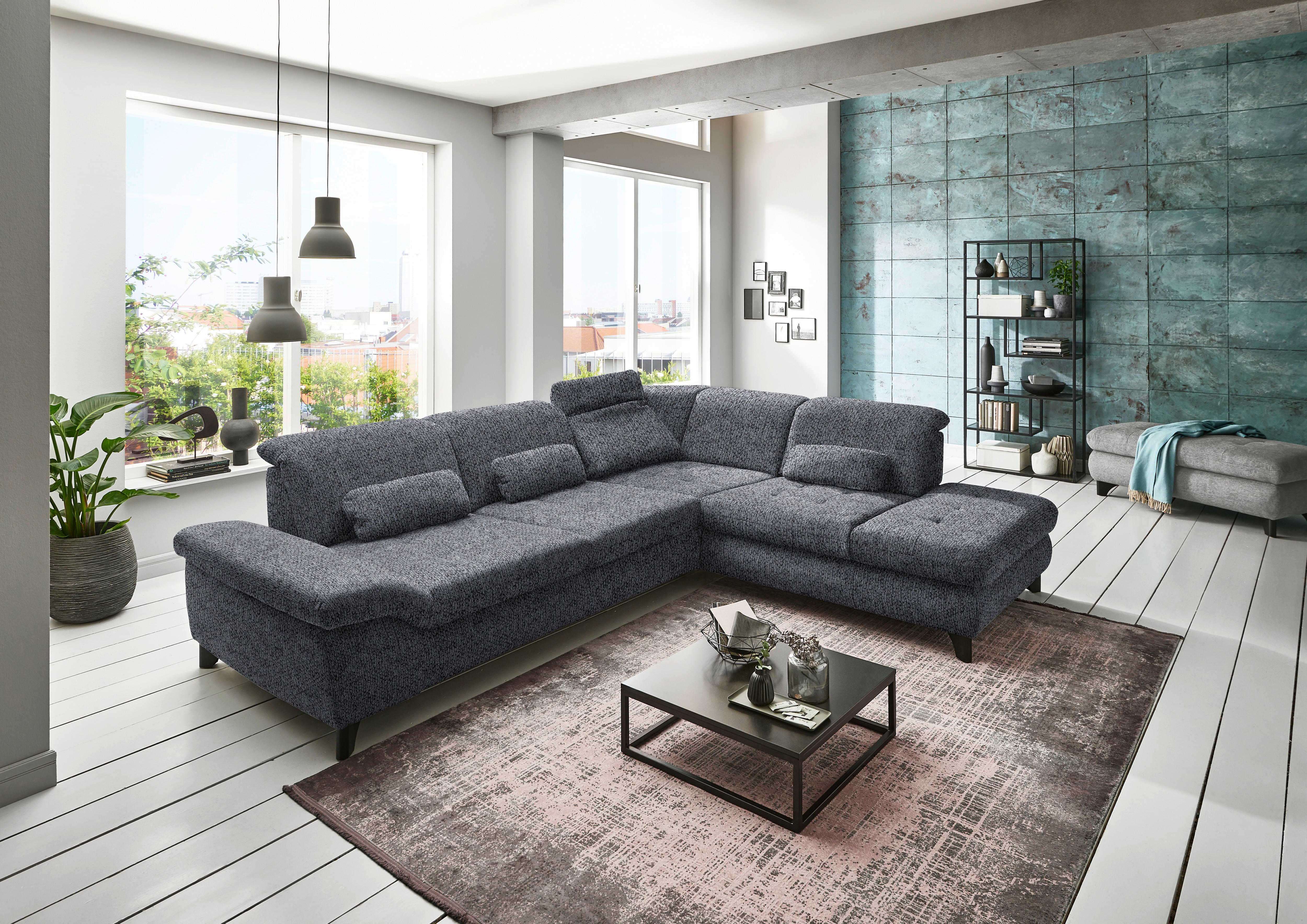 ECKSOFA in Webstoff Anthrazit  - Chromfarben/Anthrazit, Design, Textil/Metall (319/260cm) - Beldomo Style