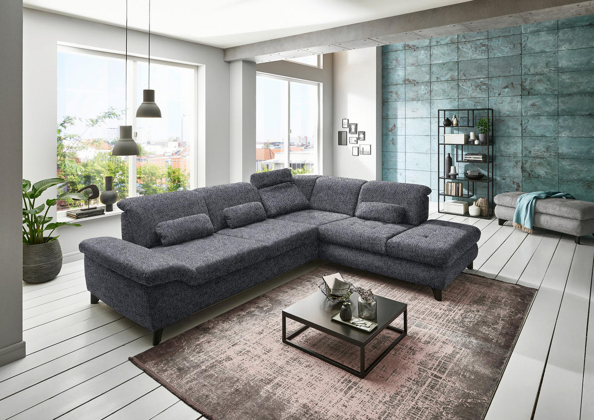 ECKSOFA in Webstoff Anthrazit  - Chromfarben/Anthrazit, Design, Textil/Metall (319/260cm) - Beldomo Style