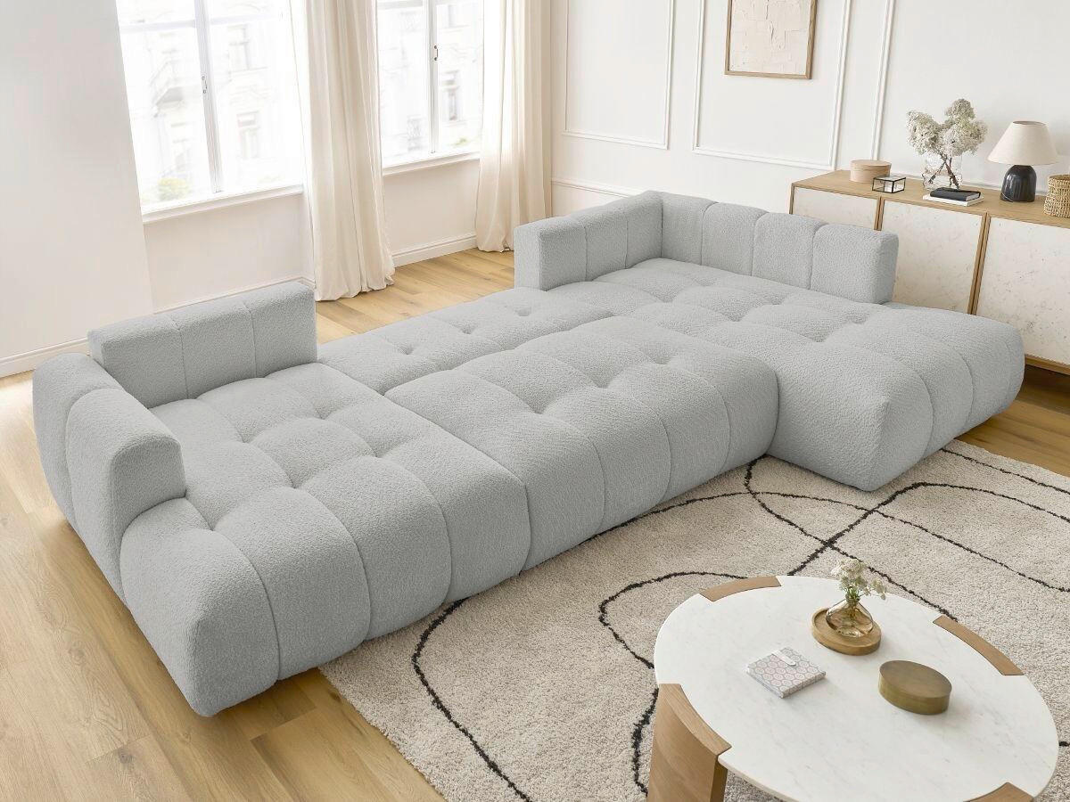 WOHNLANDSCHAFT  FUJI  Hellgrau Bouclé  - Hellgrau/Schwarz, MODERN, Kunststoff/Textil (160/377/204cm)