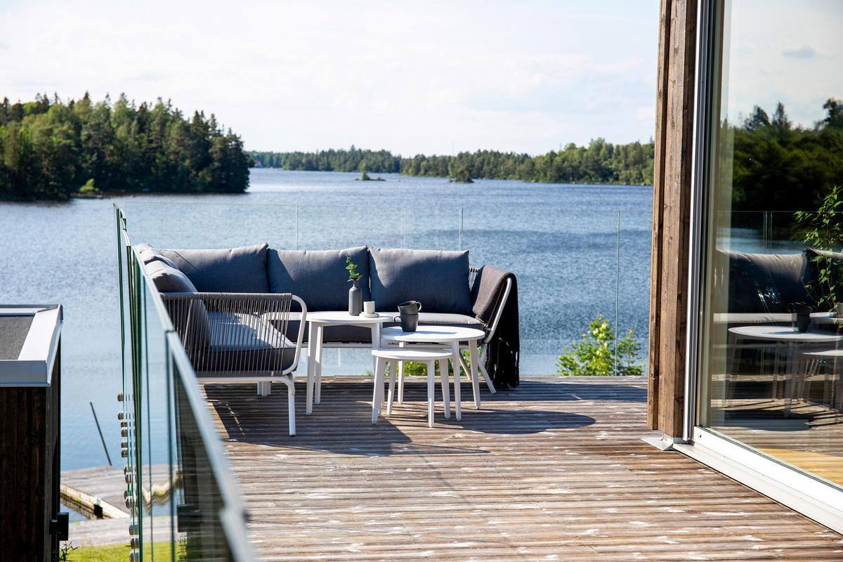 DINING-LOUNGESET  - Weiß/Grau, KONVENTIONELL, Textil/Metall - Gardenson