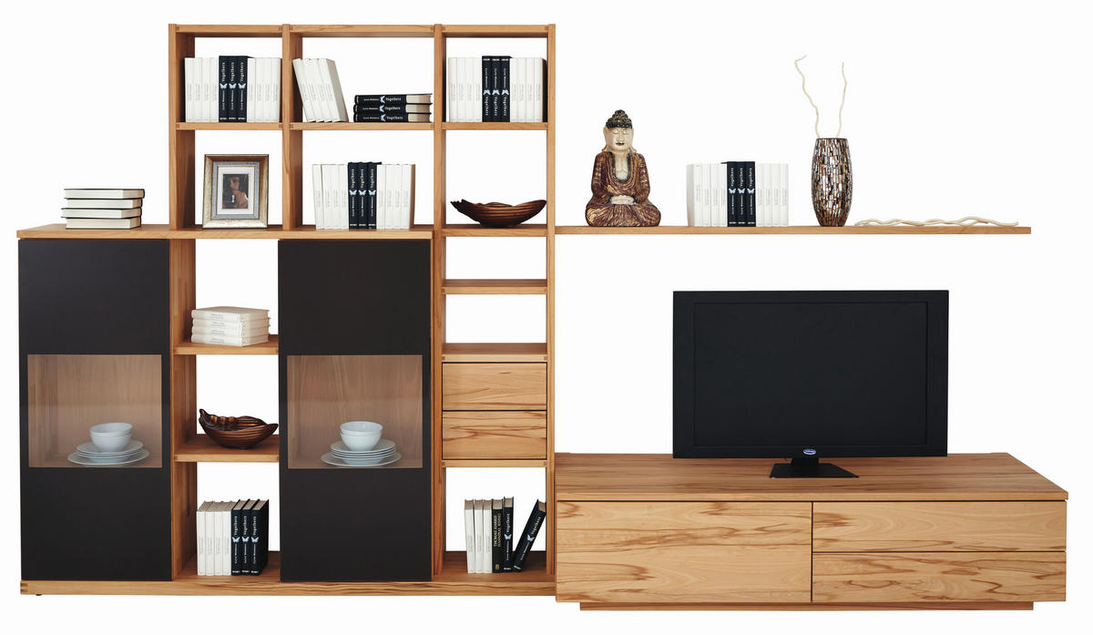 WOHNWAND  in Buchefarben, Dunkelbraun  335/187,3/58 cm  - Dunkelbraun/Buchefarben, Design, Glas/Holz (335/187,3/58cm) - TEAM 7