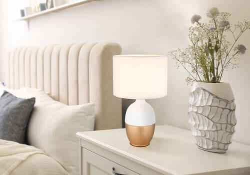 BORDSLAMPA 25/43 cm   - vit/guldfärgad, Klassisk, textil/keramik (25/43cm) - Globo