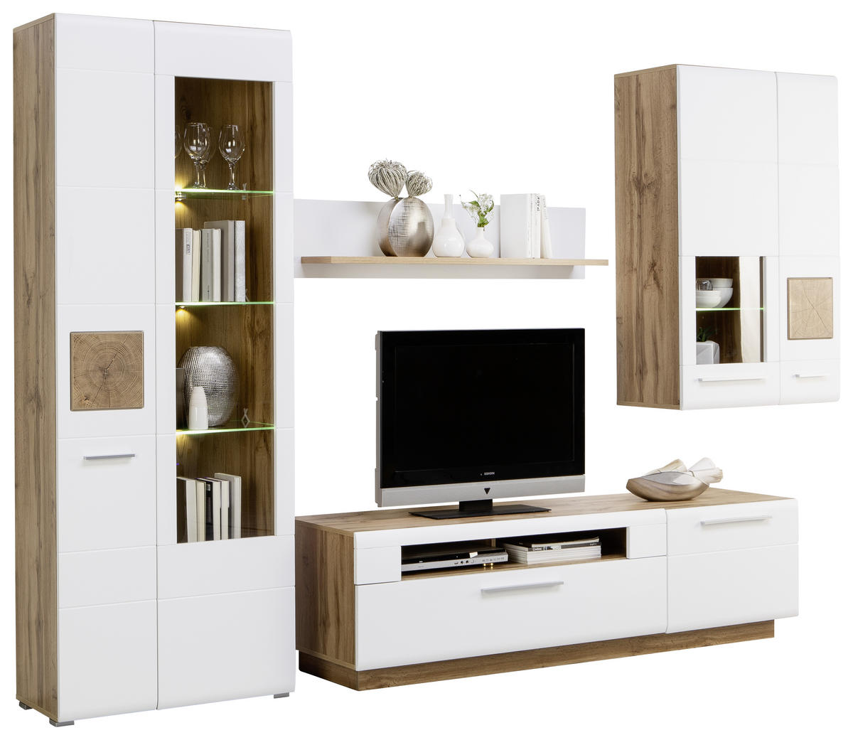 ANSAMBLU MOBILIER CAMERA DE Z in alb, culoare lemn stejar  - alb/culoare crom, Konventionell, plastic/sticlă (300/202/46cm) - Hom`in