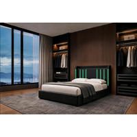 POLSTERBETT 140/200 cm,  in Dunkelgrau, gepolstertes Kopfteil, Beleuchtung, Lattenrost,  - Dunkelgrau/Schwarz, Design, Holz/Textil (140/200cm) - Boxxx