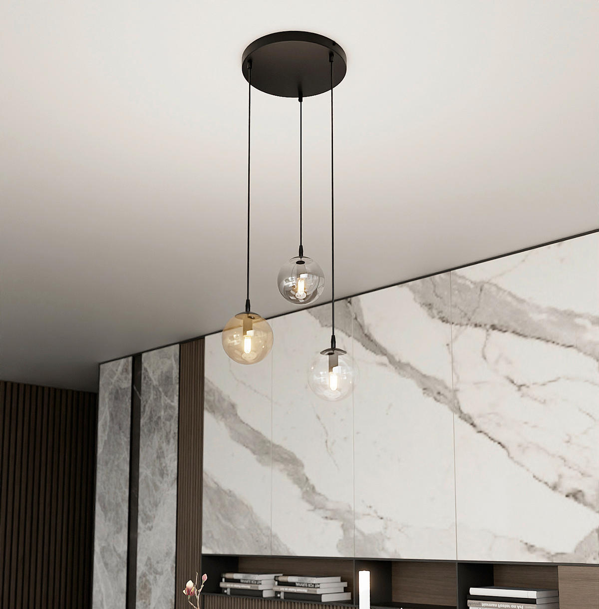 HÄNGELEUCHTE  40/40/100 cm    - Schwarz, KONVENTIONELL, Glas/Metall (40/40/100cm)