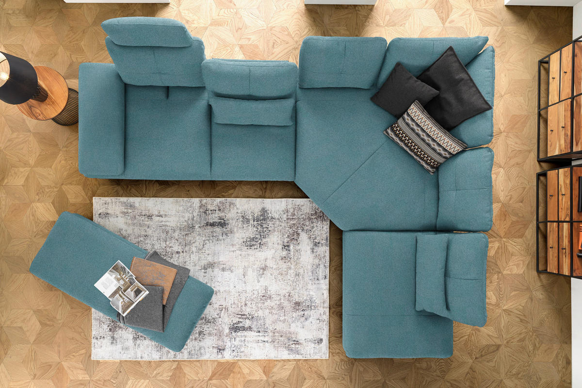 ECKSOFA in Flachgewebe Hellblau  344/271 cm  - Schwarz/Hellblau, Design, Textil/Metall (344/271cm) - Chilliano