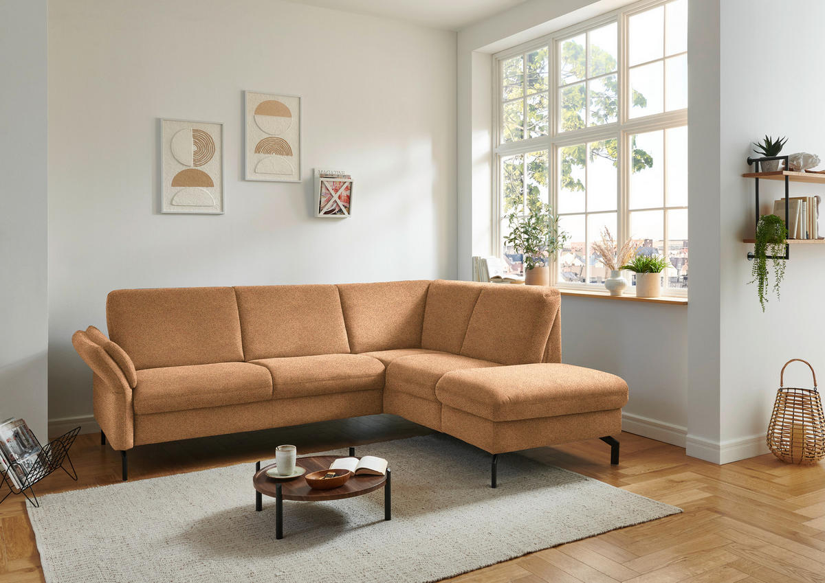 ECKSOFA in Flachgewebe Gelb  241/190 cm  - Gelb/Schwarz, KONVENTIONELL, Textil/Metall (241/190cm) - Beldomo Comfort