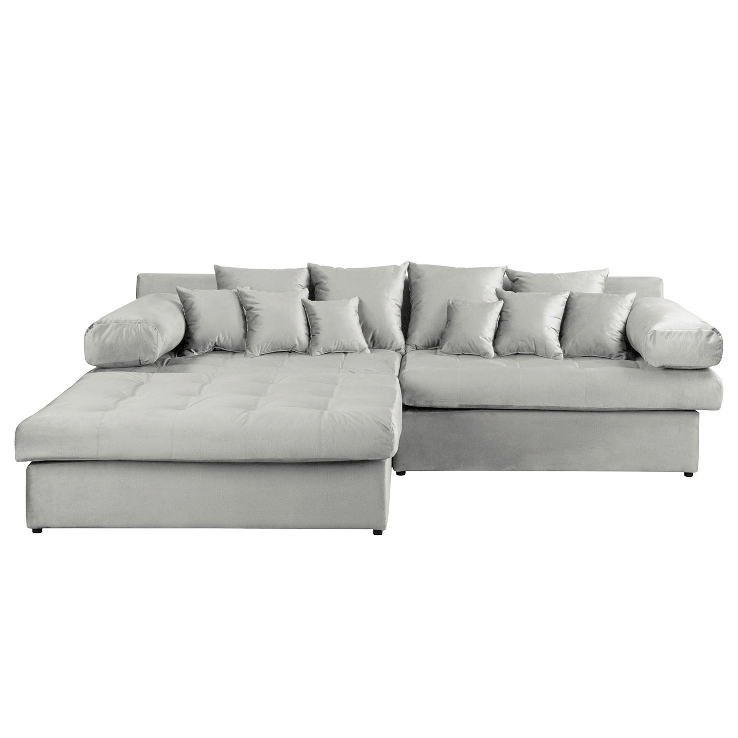 ECKSOFA Velours Hellgrau  - Hellgrau/Schwarz, Design, Kunststoff/Textil (243/284cm) - P & B