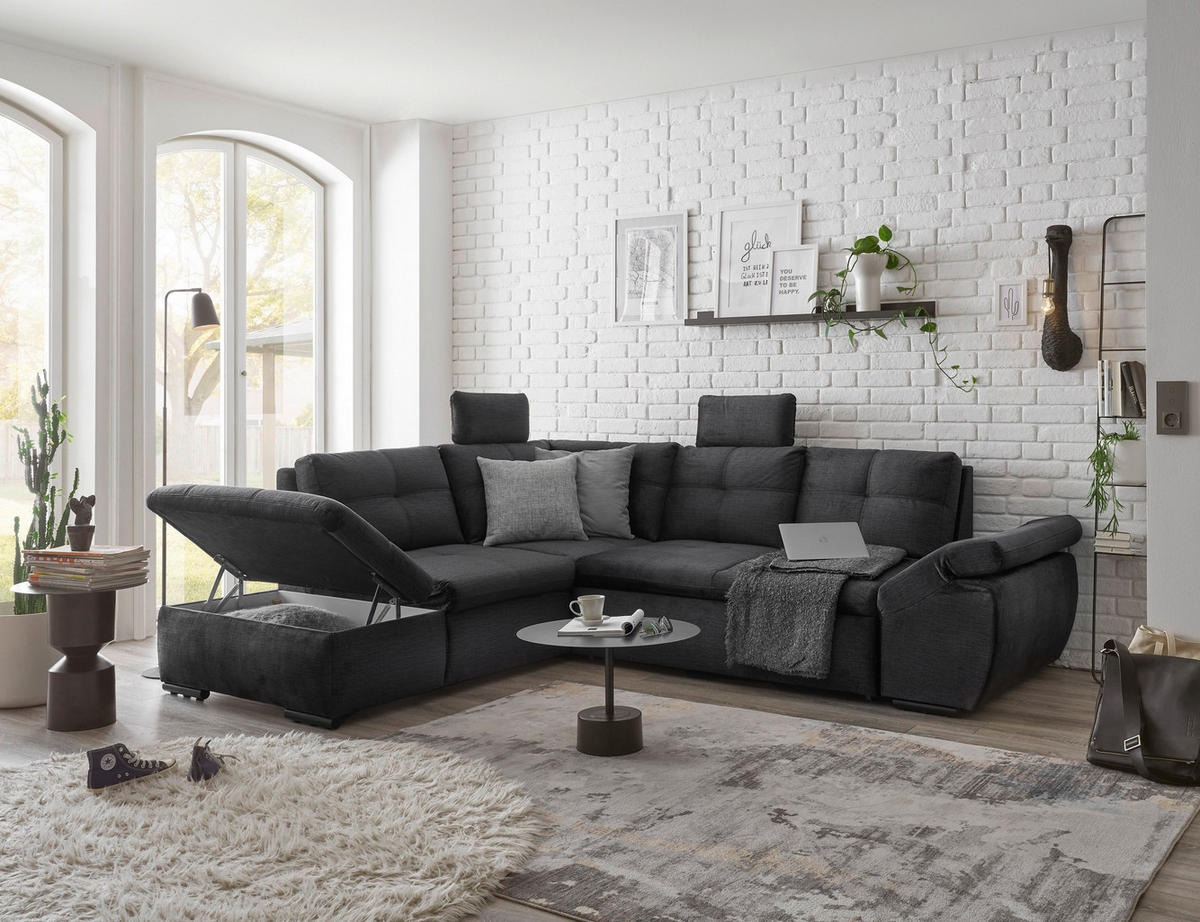 ECKSOFA in Mikrovelours Schwarz  - Schwarz, Konventionell, Kunststoff/Textil (217/265cm) - Carryhome