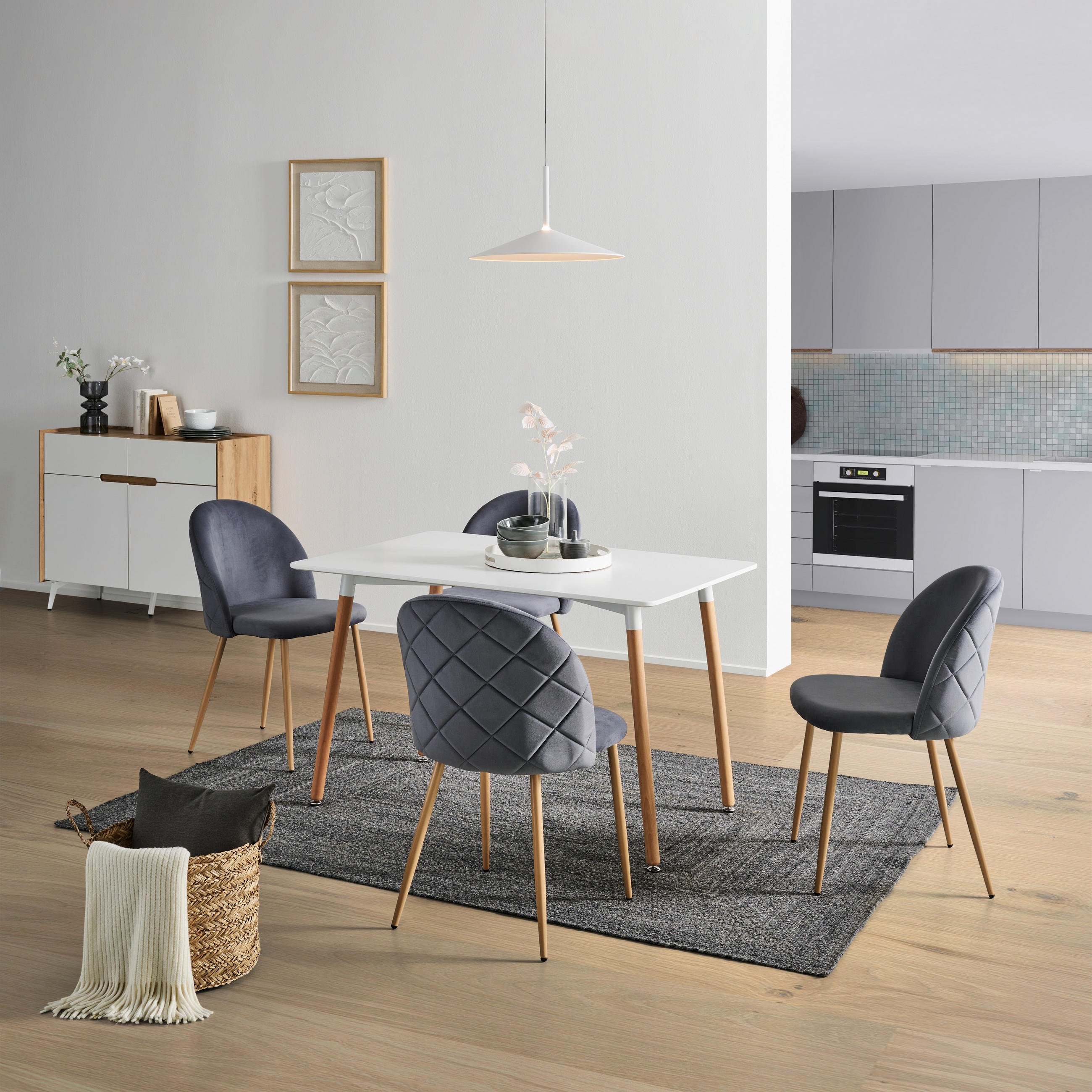 TISCHGRUPPE Grau, Weiß, Buchefarben  - Buchefarben/Weiß, LIFESTYLE, Holz/Textil (120/51/75/83/80/57cm) - Livetastic