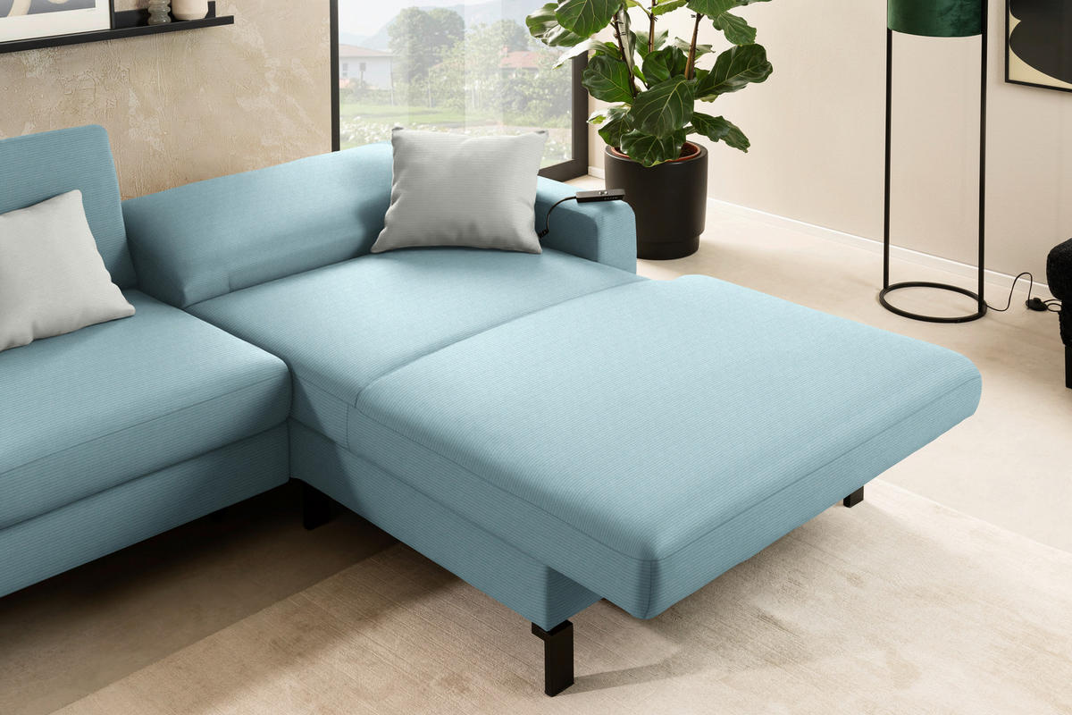 ECKSOFA Cord Hellblau  - Schwarz/Hellblau, Design, Textil/Metall (298/185cm) - Pure Home Lifestyle