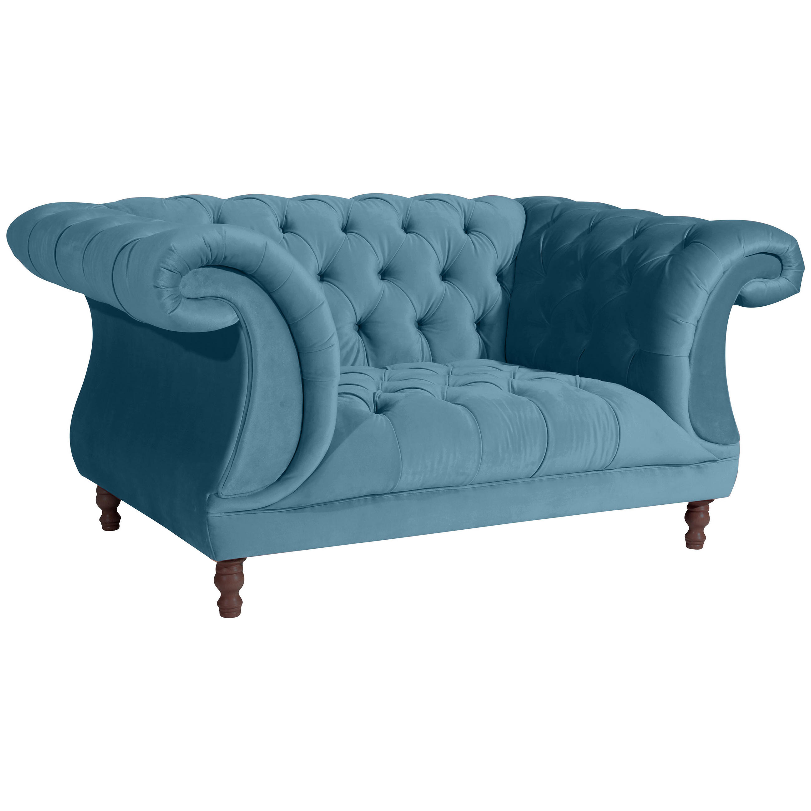 CHESTERFIELD-SESSEL - Nussbaumfarben/Petrol, Design, Holz/Textil (167/80/100cm) - Max Winzer
