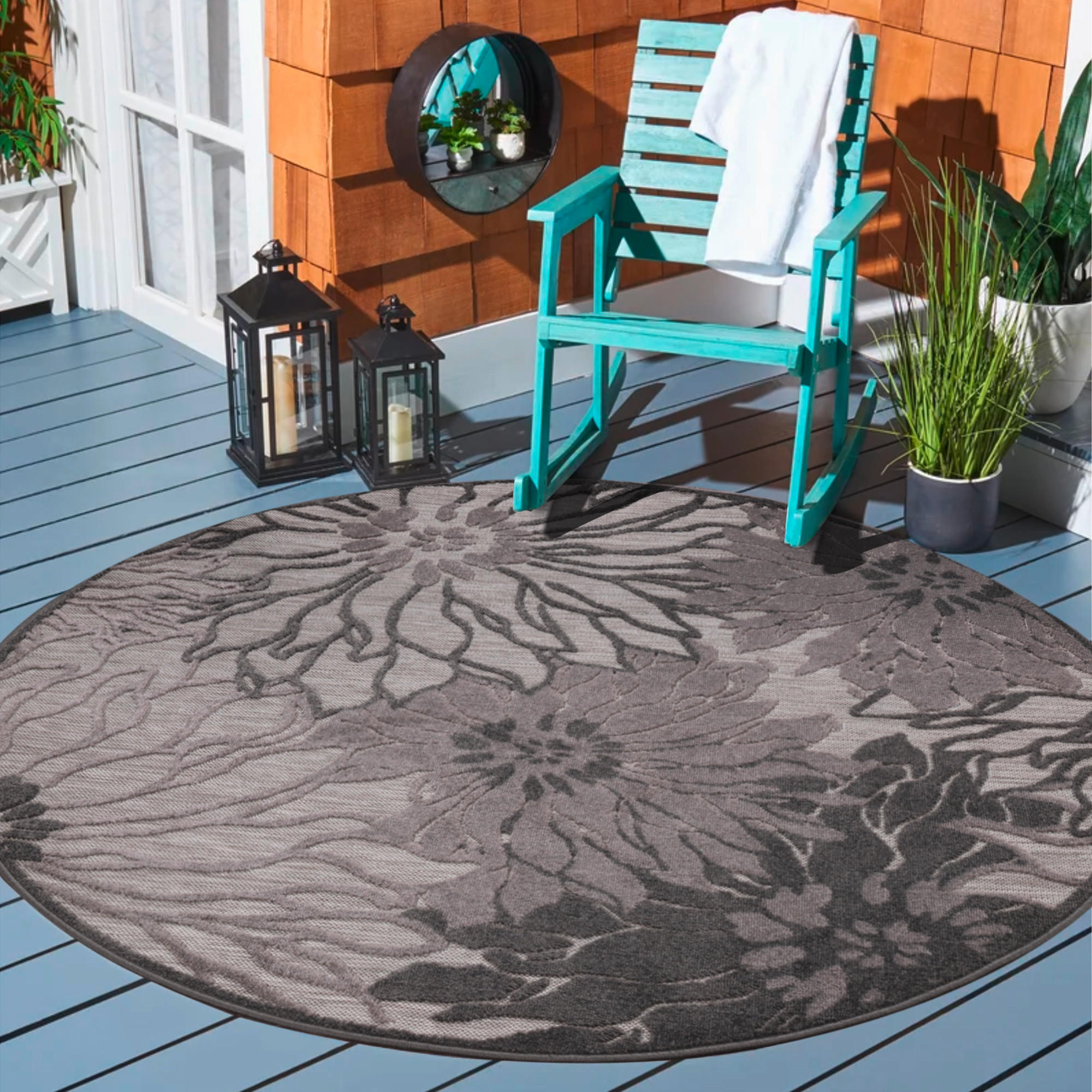 TEPIH ZA UNUTAR./VANJ. UPORAB  150 cm  siva, svijetlo siva  Floral  - siva/svijetlo siva, Lifestyle, tekstil/plastika (150cm)
