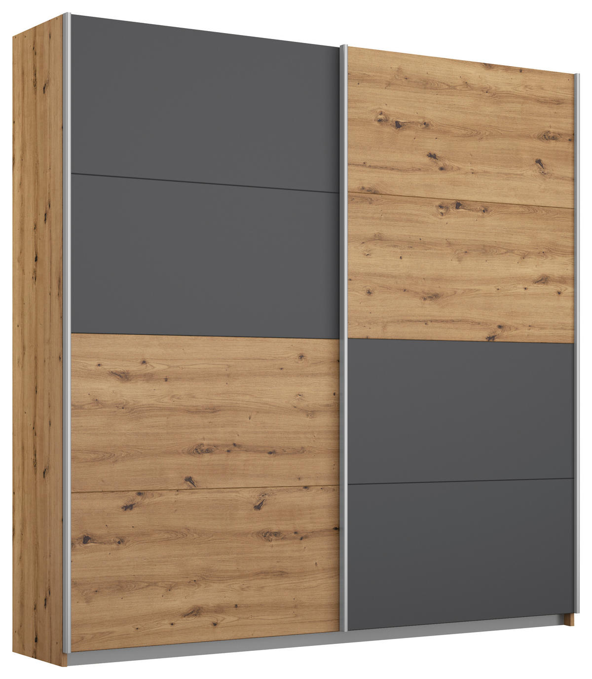 SCHWEBETÜRENSCHRANK 181/197/61 cm 2-türig Graphitfarben, Eiche Artisan  - Graphitfarben/Alufarben, MODERN, Holzwerkstoff/Metall (181/197/61cm) - Rauch Möbel