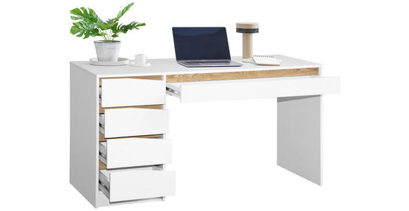 SCHREIBTISCH 140/60/76 cm  in Weiß, Eichefarben  - Eichefarben/Weiß, MODERN, Holzwerkstoff (140/60/76cm) - Venda