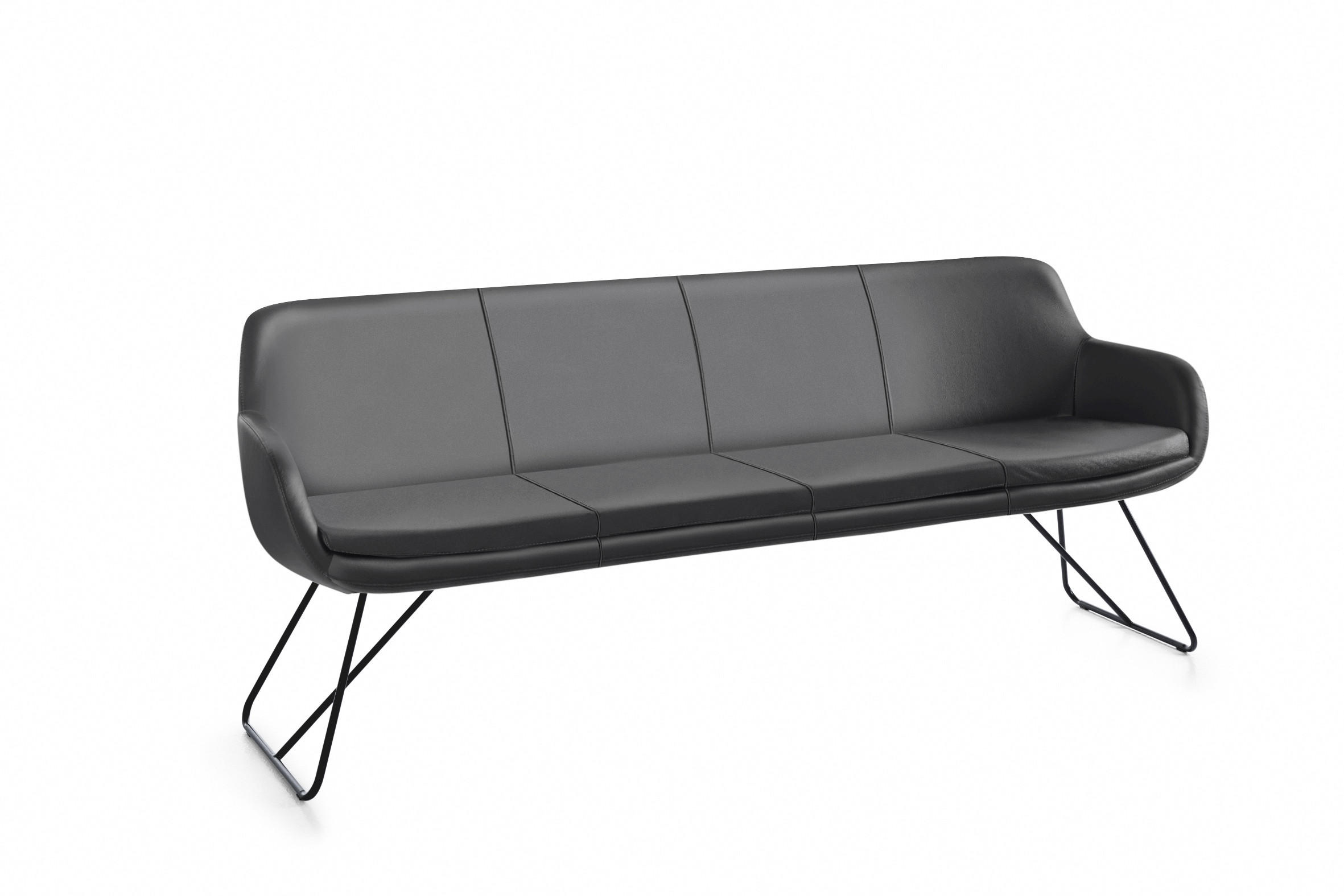 SITZBANK 220/87/65 cm Echtleder Dunkelgrau Metall  - Dunkelgrau/Schwarz, Design, Leder/Metall (220/87/65cm) - Musterring