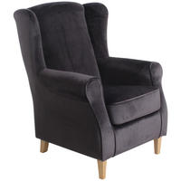 OHRENSESSEL in Samt, Velours Anthrazit  - Anthrazit/Buchefarben, Design, Holz/Textil (77/103/86cm) - Max Winzer