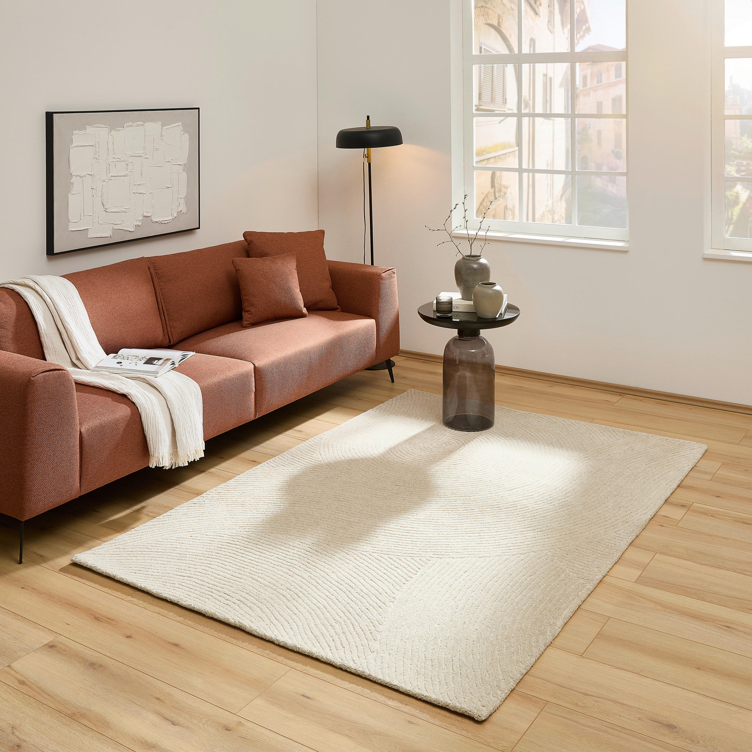 Thumbnail - Novel Wollteppich, Silber, Textil, Struktur, rechteckig, 130x190 cm, pflegeleicht, leicht zusammenrollbar, Teppiche & Bö...