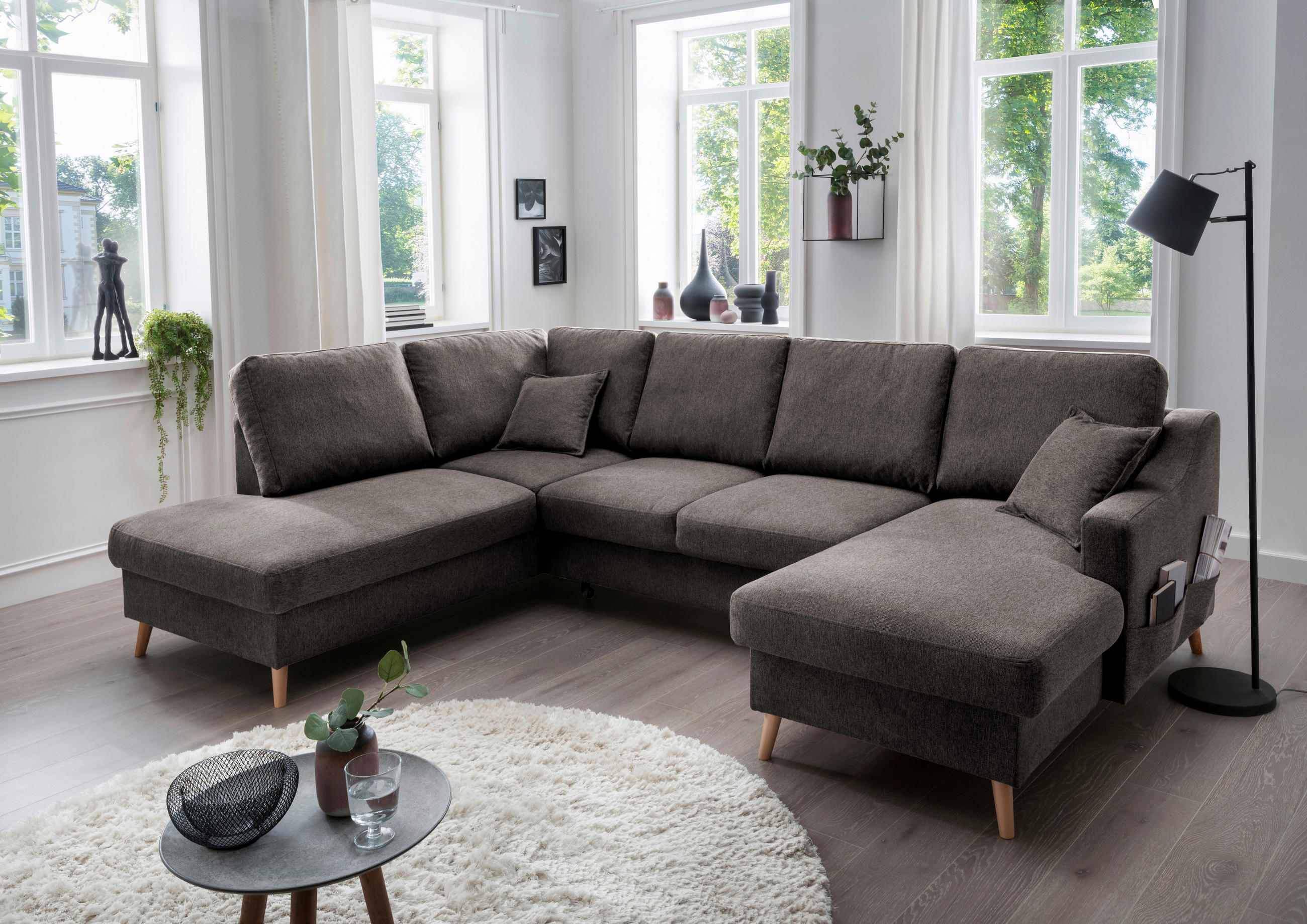 WOHNLANDSCHAFT Braun Struktur  - Naturfarben/Braun, KONVENTIONELL, Holz/Textil (200/301/150cm) - P & B
