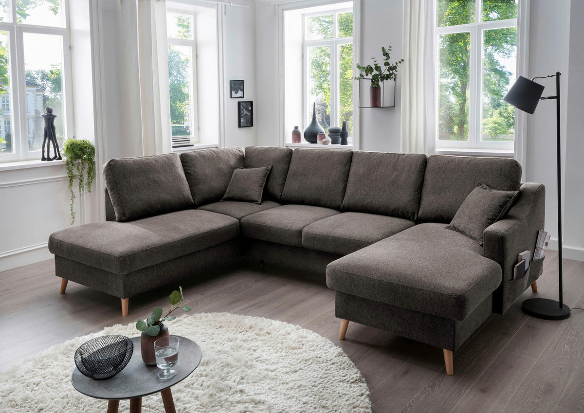 WOHNLANDSCHAFT in Struktur Braun  - Naturfarben/Braun, Konventionell, Holz/Textil (200/301/150cm) - P & B