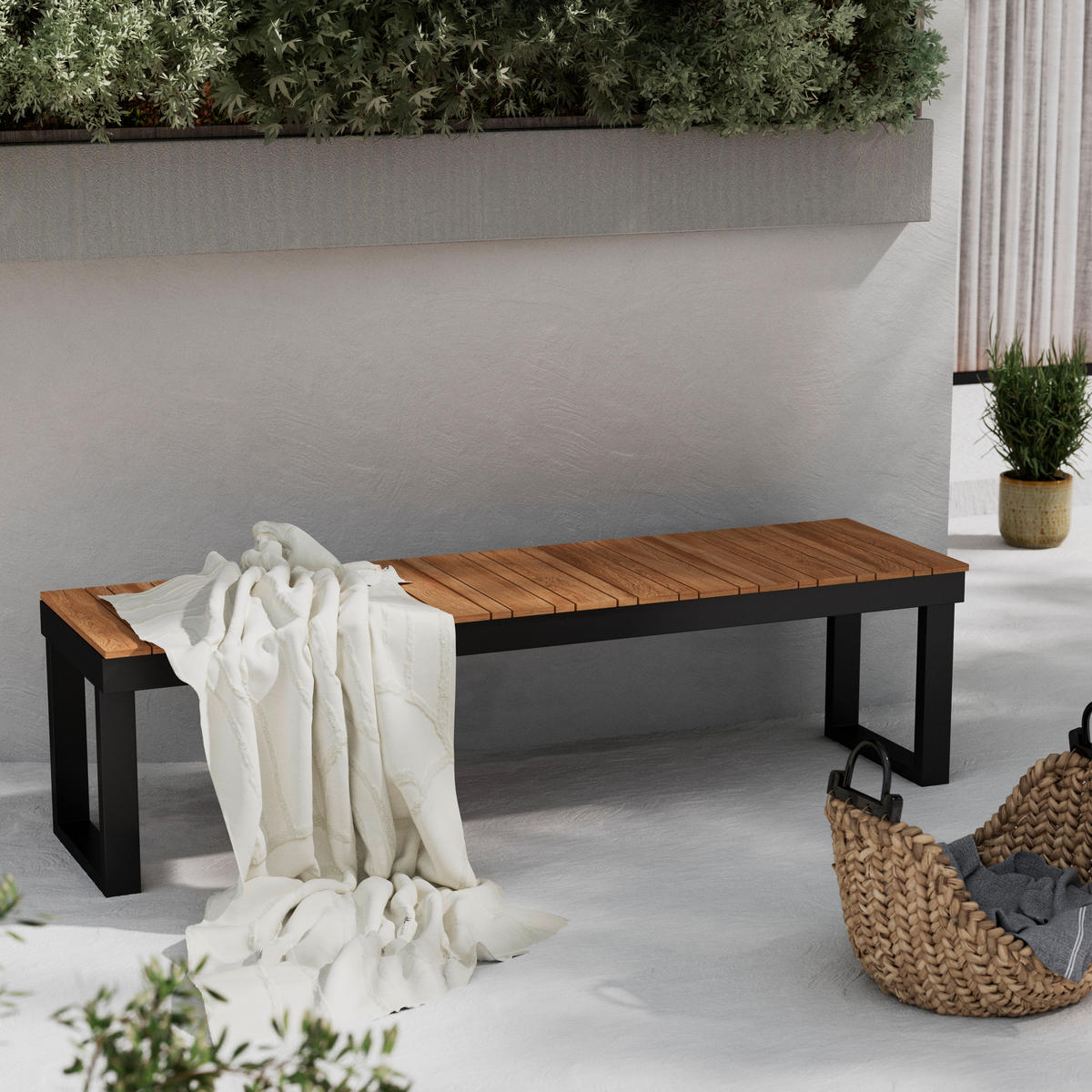 GARTENBANK 160/45/46 cm  in Schwarz, Teakfarben  - Schwarz/Teakfarben, MODERN, Holz/Metall (160/45/46cm) - Ambia Garden