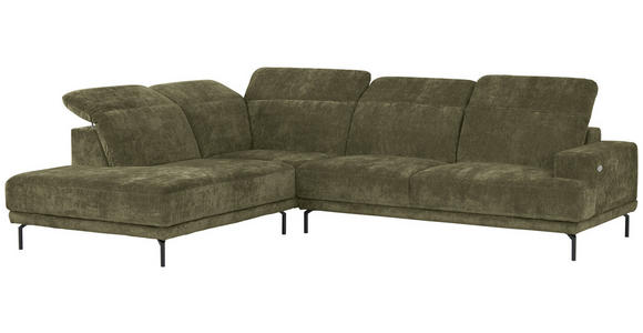ECKSOFA Grün Chenille Kopfteilverstellung, Sitztiefenverstellung  - Schwarz/Grün, Design, Textil/Metall (243/307cm) - Xora