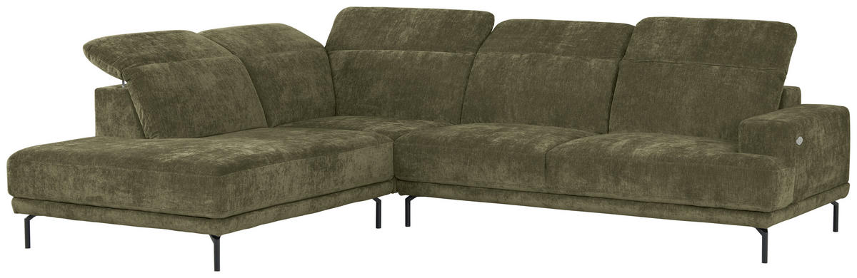 ECKSOFA Grün Chenille Kopfteilverstellung, Sitztiefenverstellung  - Schwarz/Grün, Design, Textil/Metall (243/307cm) - Xora