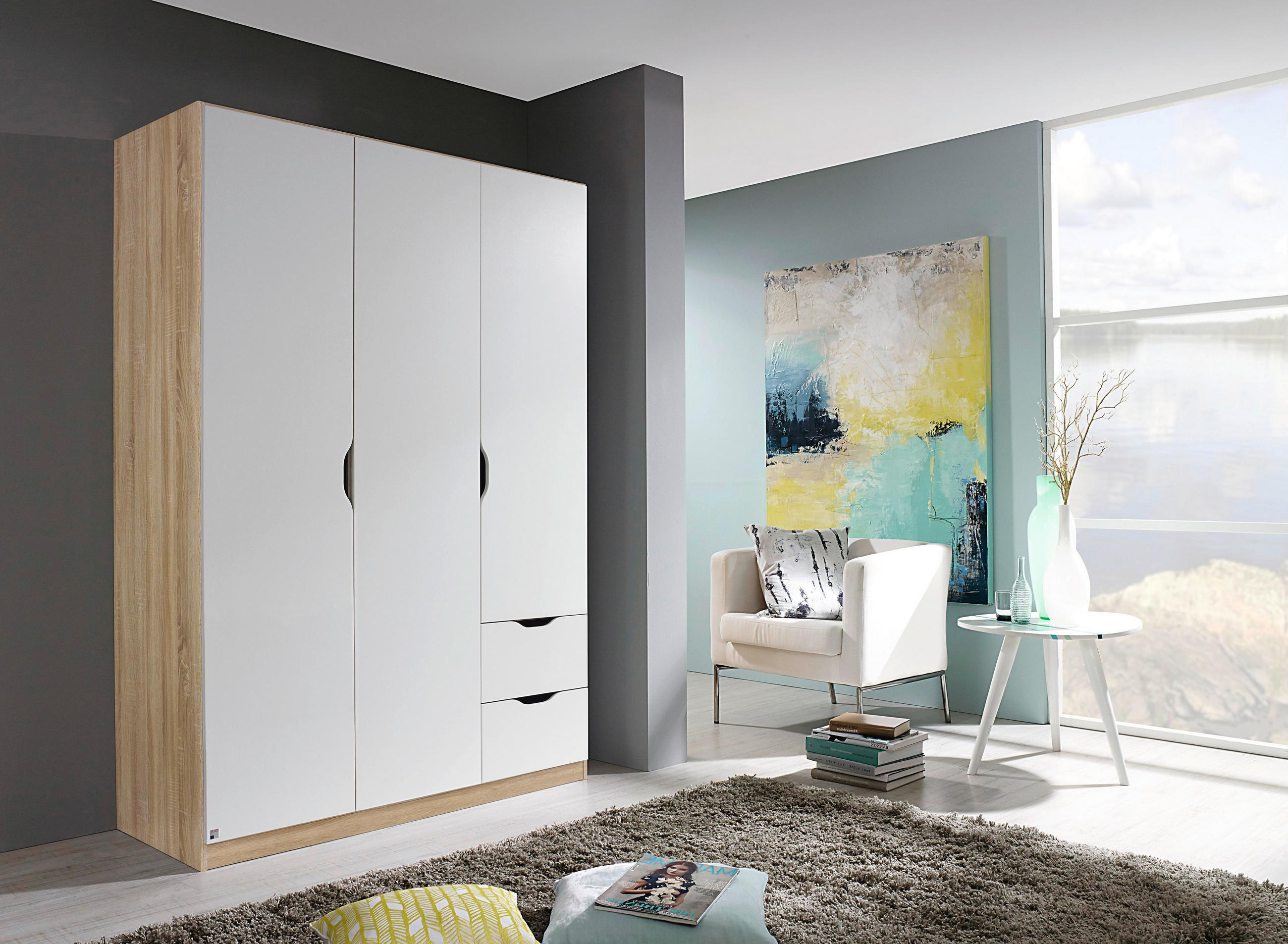 DREHTÜRENSCHRANK 136/197/54 cm 3-türig - Weiß/Sonoma Eiche, MODERN, Holzwerkstoff (136/197/54cm) - Rauch Möbel